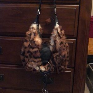 RARE. Isabella Fiore rabbit fur leapord print shoulder bag